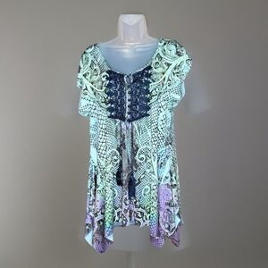 World‎ Unity Tunic Top Women S Multicolor Boho Handkerchief Hem Festival Fairy